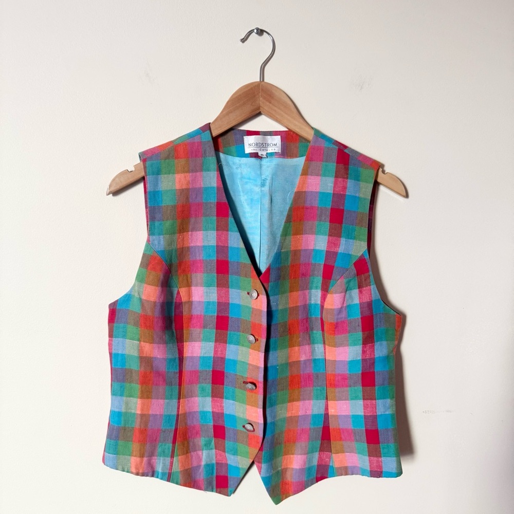 Nordstrom Multicolor Plaid Vest - Pink, Blue, Green, Orange